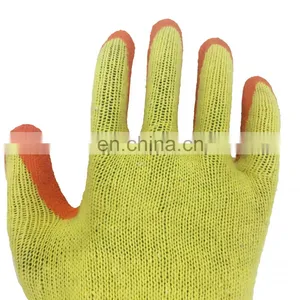 Cheap Type 10G 2Yarn Yellow Polycotton Liner Orange Latex Crinkle Coated Safety Gloves for Construction thumbnail-3
