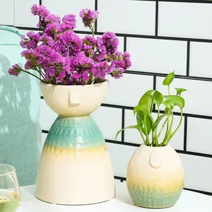 Creative Human Face Wholesale Art Hand Made Unique Nordic Style Ceramic Vase For Gift thumbnail-5