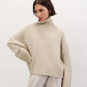 Manufacturers Custom Knit Turtleneck Cotton Wool Cashmere Sweater Women thumbnail-3