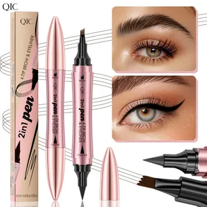 QIC Rose Gold Dual-Ended 4-Tip Eyebrow Pen & Eyeliner (Waterproof & Smudge-Proof) 4-Tip Forked Liquid Eyebrow Pen for Natural, Feathered Brows thumbnail-1