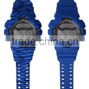 LP1331 Blue PU Multifunction Digital LCD Display Printing Graphic Pattarn Set Digital Wrist G Watch thumbnail-5
