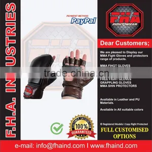 Fight Gear Combatsport MMA Grappling Cage Wrestling UFC Grappling Leather PU Neoprene Free Fighting Gloves by FHA INDUSTRIES thumbnail-1
