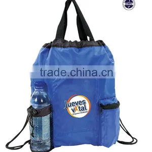 Promotional Nylon Drawstring Sport Backpack With Mesh Pocket thumbnail-2