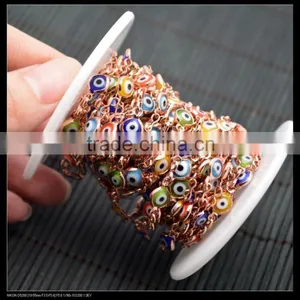 LFD-0014C ~ Wholesale DIY Rose Gold Wire Wrapped Mixed Color Evil Eye Stone Chain Beaded Jewelry Finding thumbnail-3