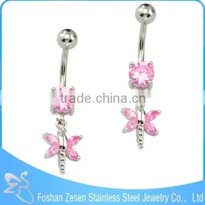 BR01786 China Manufacturer Stainless Steel Cute Dangle Pink Zircon Heart Navel Piercing thumbnail-2