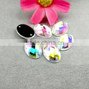Sew-on Oval AB Cutting Acrylic Beads, Loose Flat Back Faceted Cut Acrylic Stones, Sewing Stone for Garment Accessories thumbnail-1