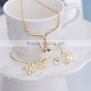 Summer Wedding Jewelry Sets Korea Simple Flower Earring Necklace Bangle For Woman thumbnail-5