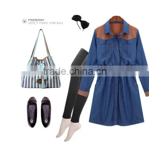 2015 Fashion High Quality New Arrival Girls Long Sleeve Denim Winter Dress With Contrast Color thumbnail-3