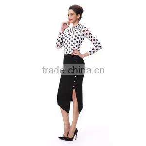 Garment Factory Office Lady Dot Printed Long Sleeve Blouse Tops thumbnail-3