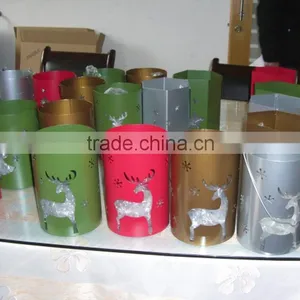 Metal Iron Hollow Out Multi Colors Reindeer and Snowflakes Pillar Round Christmas Candle Lantern Holiday Lamp Candle Holder thumbnail-1
