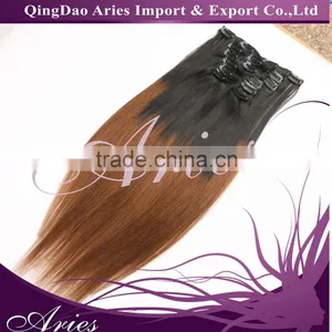 Full Head Clip in Hair Extensions Ombre One Piece 2 Tones Wavy Curly Black Brown Blonde thumbnail-6