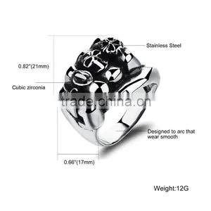New Products 2016 316L Stainless Steel Terminator Skull Ring for Men thumbnail-6