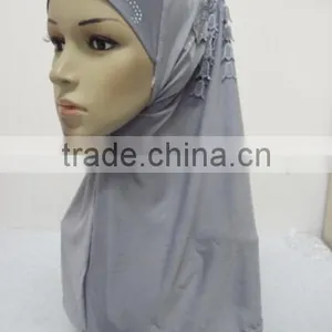 H309 Latest Instant Hijab With Lace Fringes and Rhinestones,muslim Scarf thumbnail-6