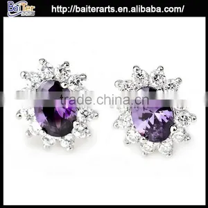 Wholesale Heart Shaped 925 Sterling Silver Amethyst Earrings Stud thumbnail-2
