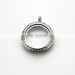Wholesale 316L Stainless Steel 25mm Round Screw Glass Floating Locket With Rhinestone thumbnail-1