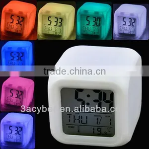 Glowing LED 7 Colors Change Digital Table Alarm Clock With Calendar Thermometer thumbnail-1