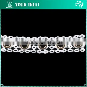 White Polyester Lace Rhodium Flat 15MM Metal Grommet Eyelet Trimming thumbnail-2