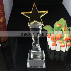 Golden 5 Star With Transparent Base Crystal Cheap Trophy thumbnail-1