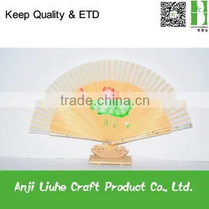 Japanese Style Silk Bamboo Fan With Lotus thumbnail-1