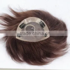 Men's Toupee With Clips Human Hair Hand Tied Lace Wig thumbnail-1