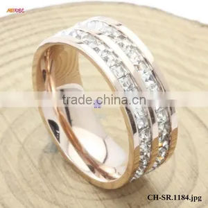 Wholesale CZ Jewelry 8mm Step Edge Titanium Ring With Blue CZ Inlaid thumbnail-3