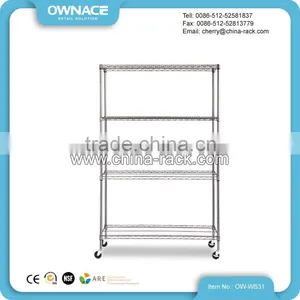 Chrome 4 Layers Easy Assemble Wire Shelf Rack With Wheels thumbnail-1