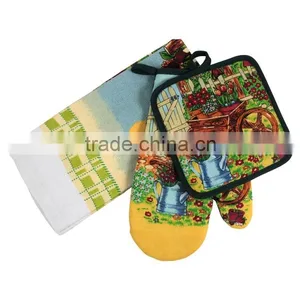 3 Pcs Printed Cotton Kitchen Towel Set Pot Holder Oven Mitten Towel Cheap Items to Sell Wholesale thumbnail-3