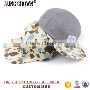 Flat Brim 5 Panel Woven Label Custom Fabric 5 Panel Camp Cap thumbnail-2