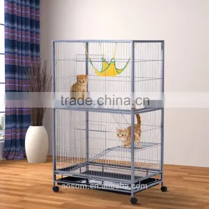 Pawhut 59" Indoor Hutch Small Animal Pet Cage With Stand - Black thumbnail-3