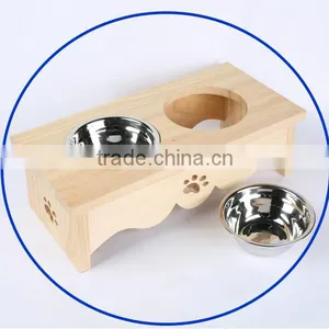 Wholesale Stainless Steel Pet Feeder Cheap Wooden Dog Bowl thumbnail-1