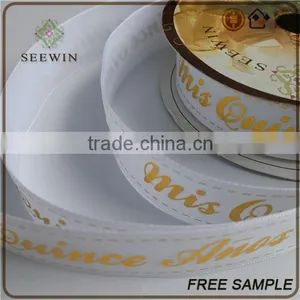 Double Sided Silk Sheer Grosgrain Gold Printed Logo Size Satin Ribbon Bow thumbnail-3