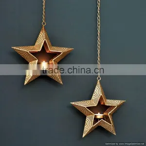 Star Design Golden Unique Wall Hanging Tealight Holder thumbnail-1