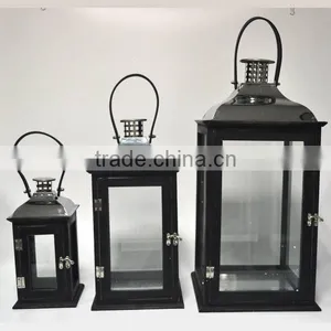 Wood Candle Lantern With Stainless Steel thumbnail-1