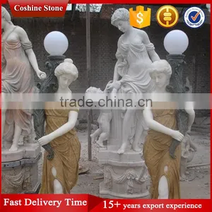 Antique Garden Life-size Woman Marble Statue With Light thumbnail-1