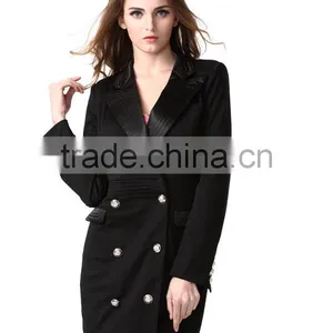 2015 New Arrival Women Black Wool Coat With Front Buttons thumbnail-4