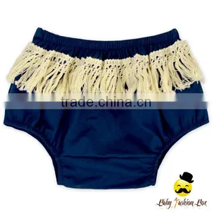 Unisex Summer Kids Plain Navy 100% Cotton Decorative Fringe Free Panties Newborn Baby Toddle Girls Shorts Bloomer thumbnail-1