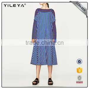 2016 Fashion Halter off Shoulder A-line Stripe Dress Woman Dress thumbnail-1