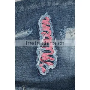China Apparel Factory Elastic Ribbon Waistband Kids Printed Shorts Jeans With Hole thumbnail-5