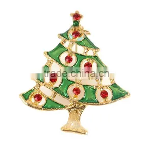 Pin Brooches Christmas Tree Gold Plated Green Enamel Red Rhinestone Wholesale Bulk Brooch thumbnail-1