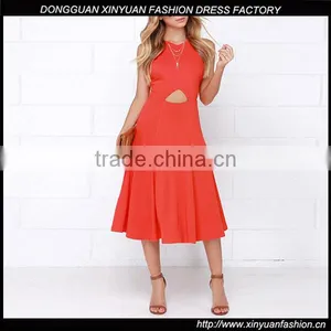 New Style Women Sleeveless Solid Color Dress Ladies Summer Casual Party Evening Midi Dresses thumbnail-1