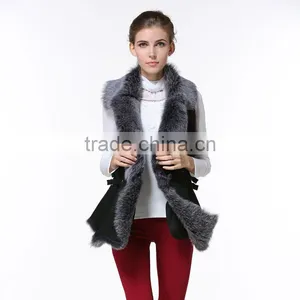 New Arrival 2016 Fashion Winter Black With Grey Fur Leather Waistcoat thumbnail-1