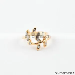 Gold Plated Olive Branch Ring With Stones thumbnail-1