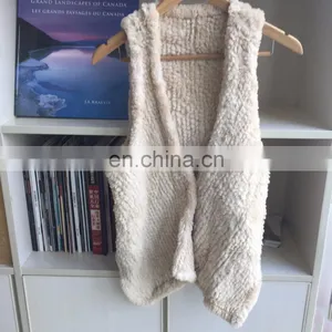 White Knitted Shearling Beaver Fur Sleeveless Asymmetrical Vest thumbnail-1