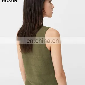 100% Cotton Knit Top for Women as Sleeveless V Neck Sweater of Plain Clothing thumbnail-4