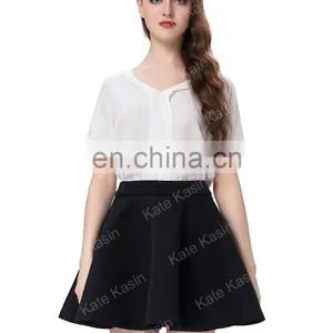 Kate Kasin Stock Womens Basic Black Stretchy Flared Skirt A-Line Skirt KK000665-1 thumbnail-2