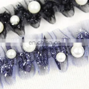 Popular Elastic Beaded Pearl Lurex Trim in 3cm thumbnail-6
