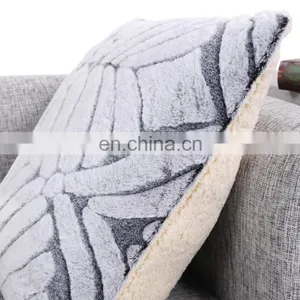 Decorative Luxury Warm Sofa 100% Polyester Cutting Rabbit Faux Fur Square Shape Gray Cushion Custom Cushions thumbnail-5