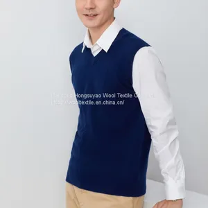 Men's Wool Cashmere Solid V-Neck Sleeveless Pullover Sweater Sale thumbnail-4