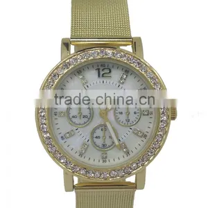 SNT-0027 Fashion Gold Alloy Watch With Crystal Stones and Reticulate Hand, High Quality Quartz Watch thumbnail-1