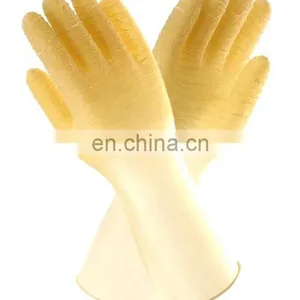 China Long Cuff Unlined Latex Rubber Crinkle Dipped Wholesale Work Gloves for Fishing Industry thumbnail-1